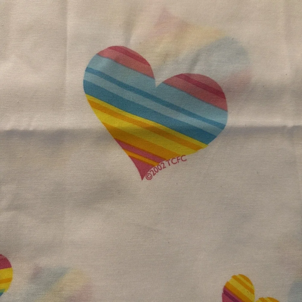 Care Bear Flat Sheet Rainbow Hearts Franco Mfg USA 2002 Vintage